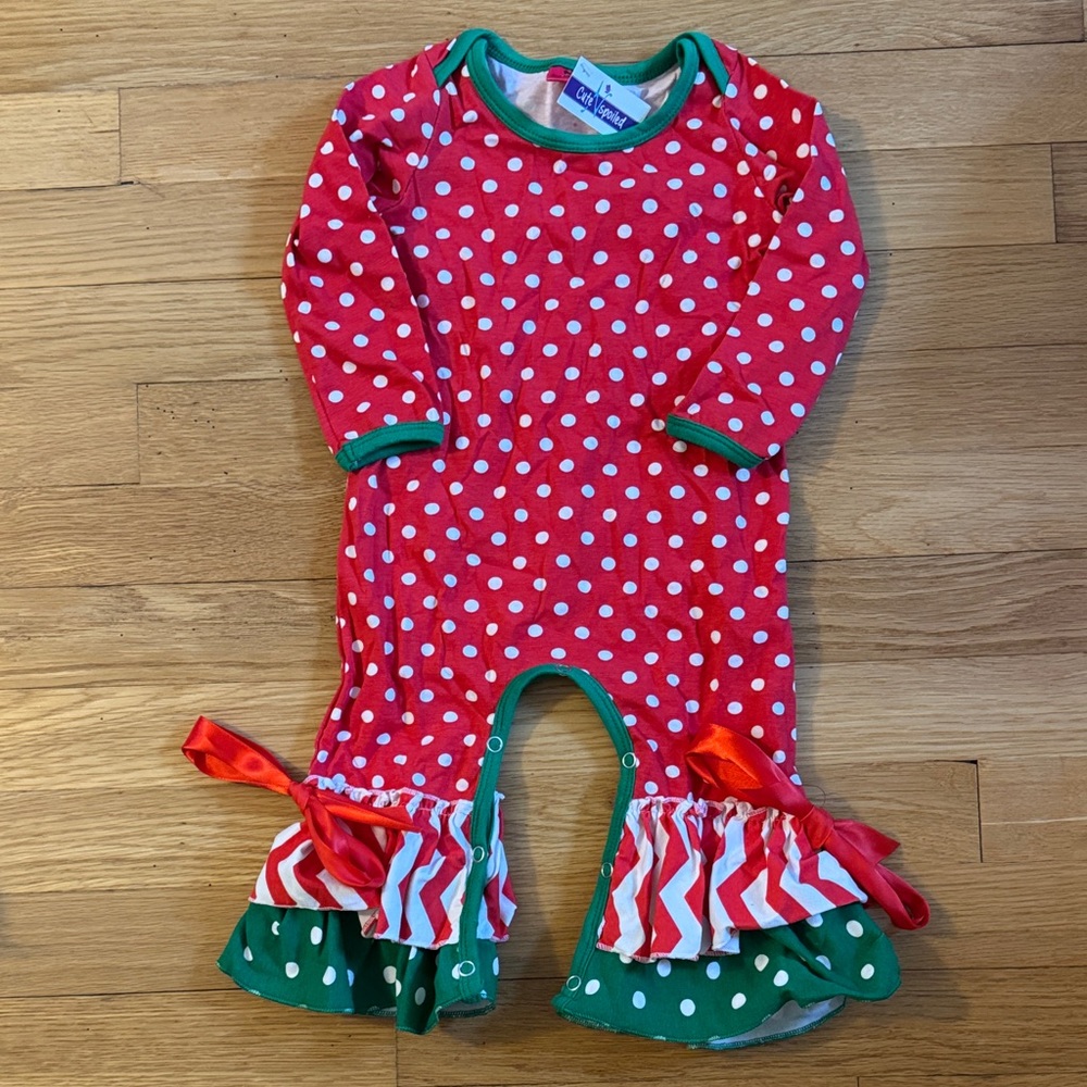 Christmas Red and Green Polka Dot Baby Bell Bottom Onesie